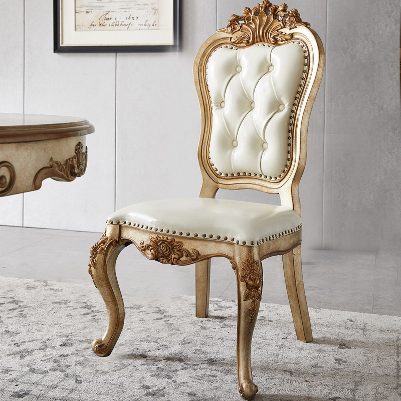 极速香槟色全实木欧式餐桌椅组合餐桌圆形K饭桌餐厅带转盘法式彩