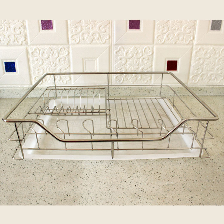 极速304不锈钢单层拉篮橱柜内置抽屉式碗碟收纳架子沥.水免安装碗