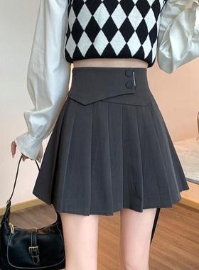 灰色百褶半身裙女夏季薄款2025新款高腰小个子a字百搭西装短裙裤