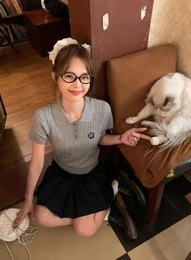 宋小正ROQ恩藏蓝色百褶半身女夏季新款个子甜辣酷妹学院风a裙字短