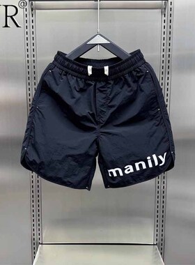 潮牌美式短裤男士夏季新款薄款时尚宽松男裤子5分冰丝速干沙滩裤