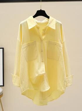 潮牌设计感黄色衬衫女2025春秋新款气质宽松长袖白色衬衣上衣外套
