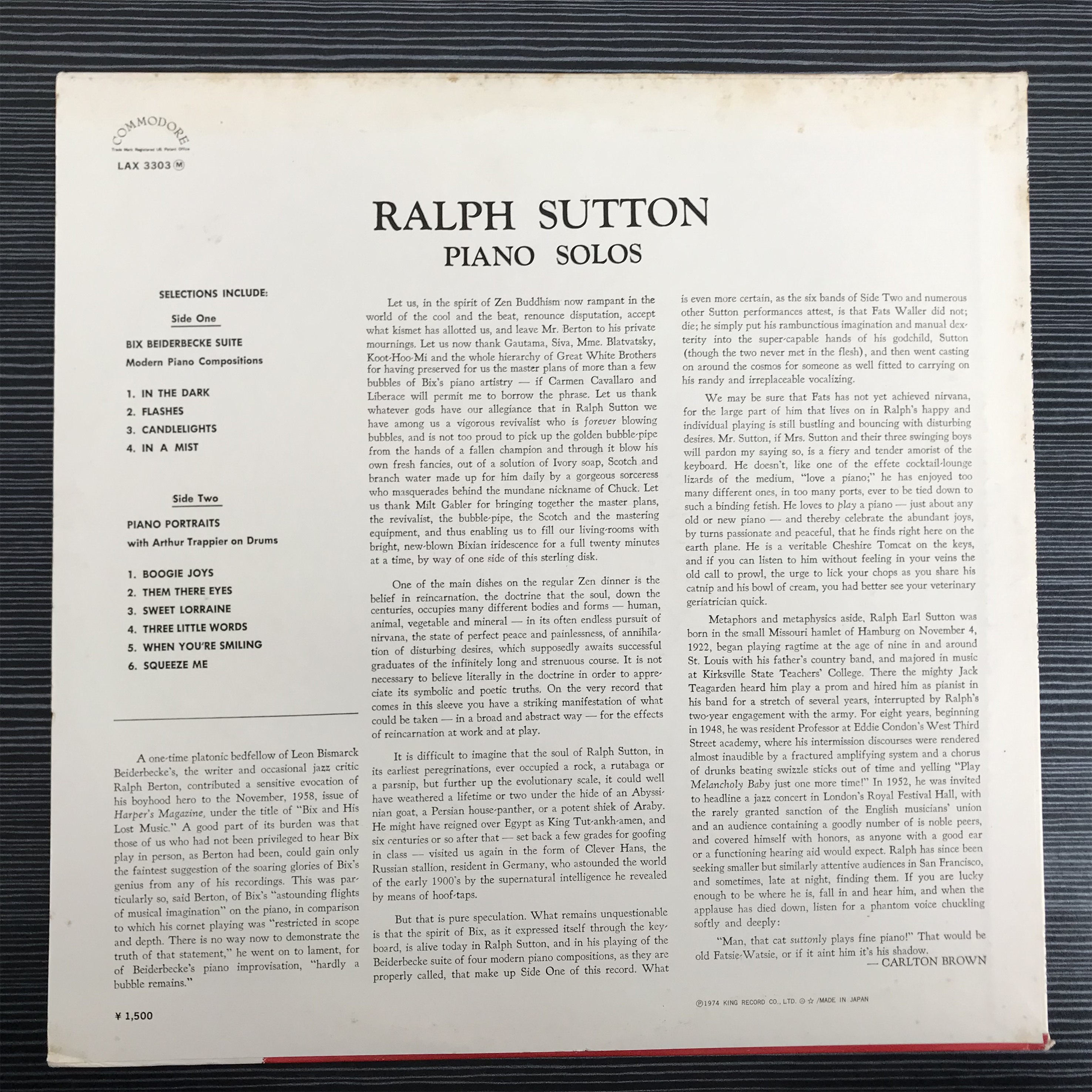 Ralph Sutton Piano Portraits Vinyl 12" Jazz Record LP - Taobao product photo 2