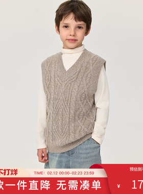 马克珍妮男女童复古文艺绵羊毛针织马甲背心秋冬新款551810