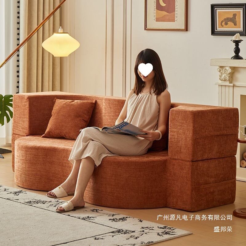小户型复古布艺折叠双人沙发床