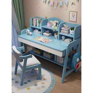 实木书桌带抽屉书架学生家用卧室中小学生写字桌可升降儿童学习桌