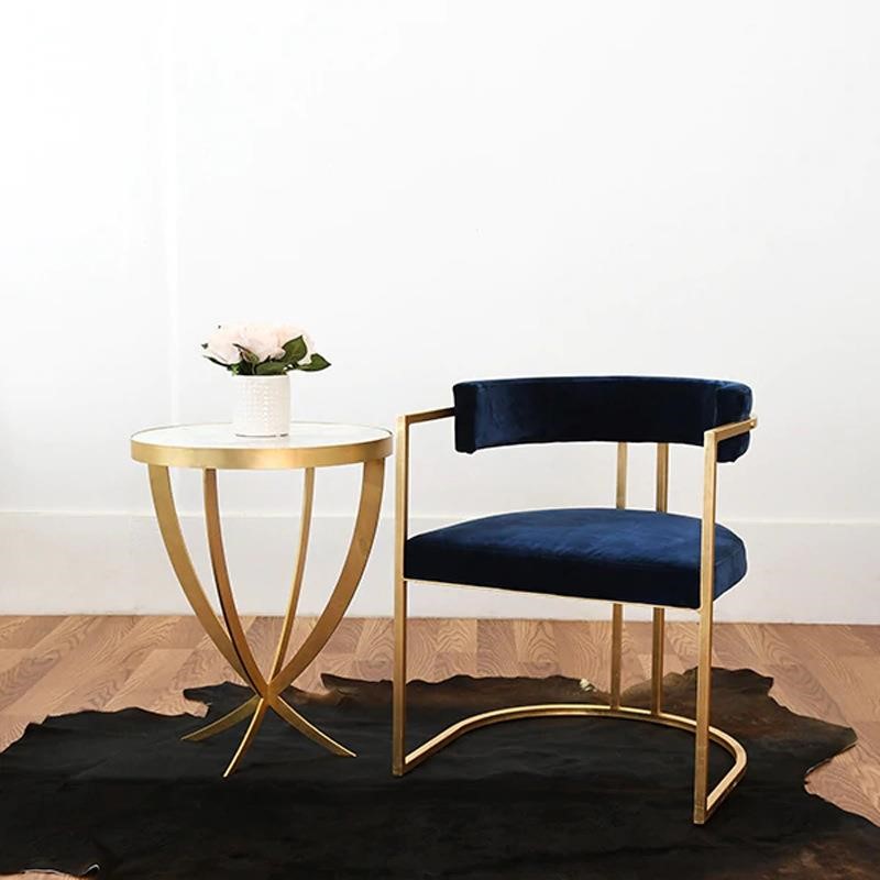 美式4叉圆形铁艺金箔大理石边几/软装设计/别墅/酒店/样板房茶几