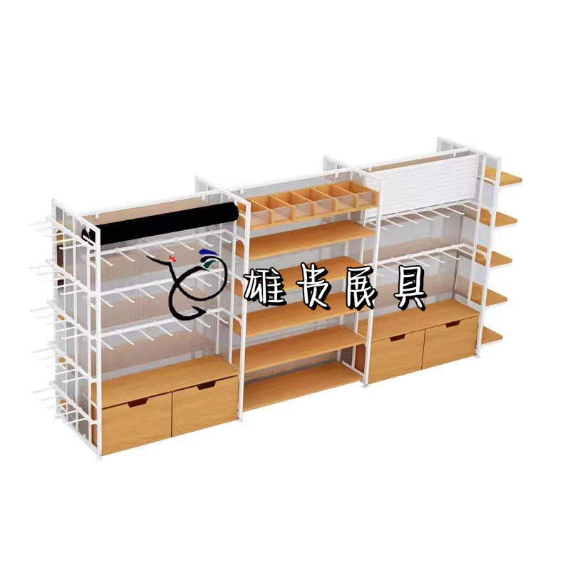 优品货架中岛柜挂钩层板饰品货柜黑白中岛架挂摆超市货架铁木结合