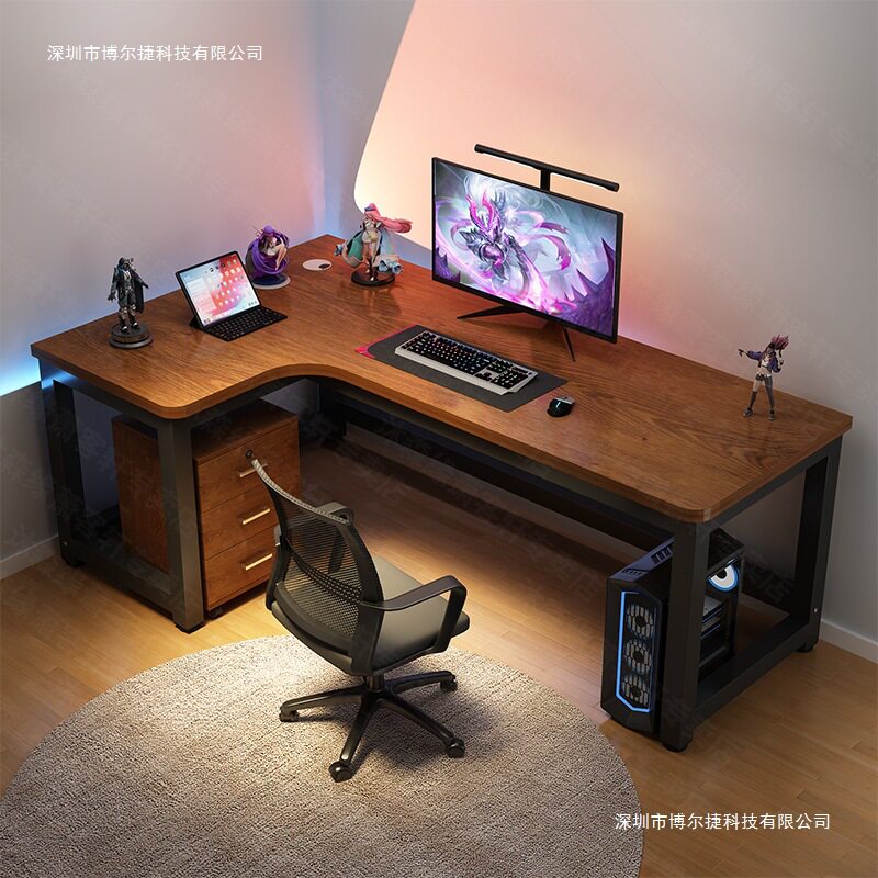 实木L型转角电脑桌简约家用