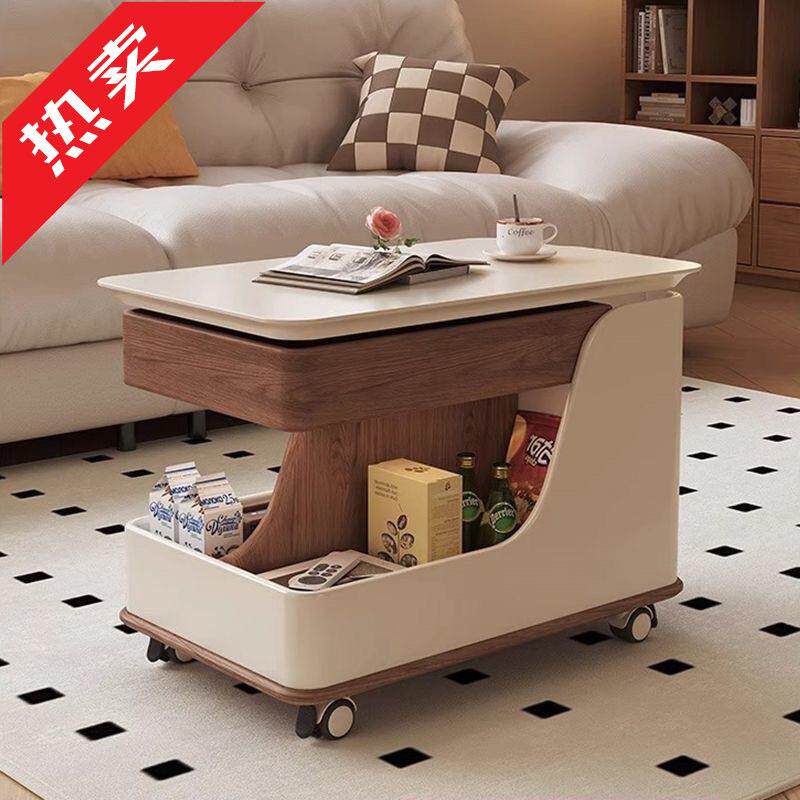 轻奢高级感可移动沙发旁边的边几客厅带轮子推车升降茶桌边柜侧柜