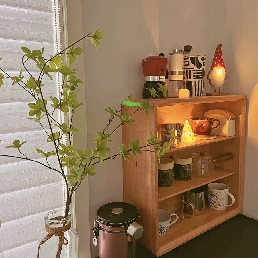 桌面杯架桌上实木收纳置物架格子搁架北欧现代茶具展示架樱桃色
