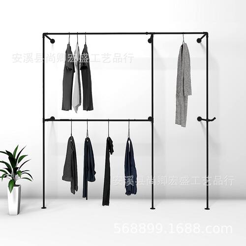 工业风壁挂上墙一字复古水管组合服装衣架陈列架批发