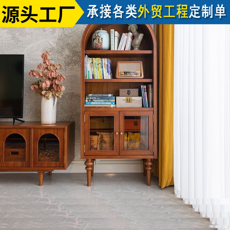 法式复古实木拱形餐边酒柜一体