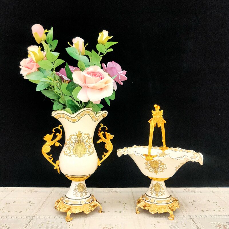 欧式陶瓷果盘收纳别墅客厅家用装饰高脚干水果盘美式创意家居摆件