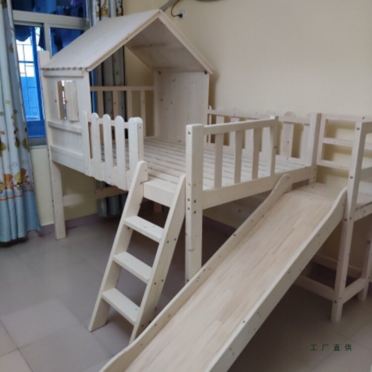儿童床男孩床女孩儿床童床半高床木屋床滑梯床可订置床直销包安