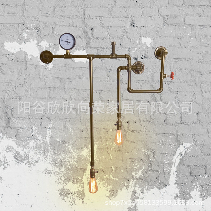 个性美式复古工业风壁灯楼梯走廊阳台创意餐厅吧台双头水管壁灯具
