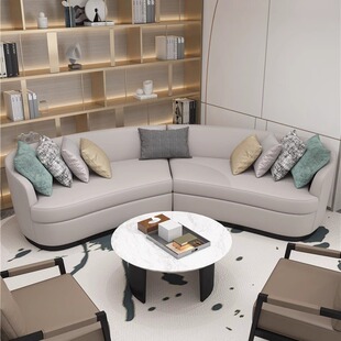 酒店现代样板房售楼部别墅区轻奢弧形组合科技布小户型组合沙发