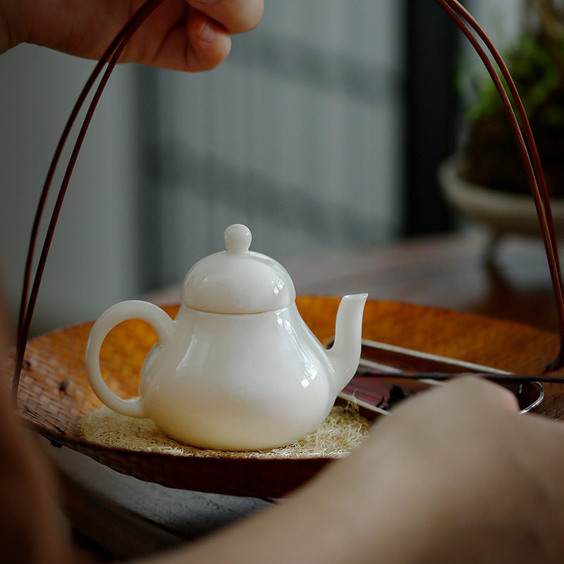 中式白色泡茶壶思亭壶梨壶小号茶道陶瓷小茶壶过滤手工杏白釉单壶