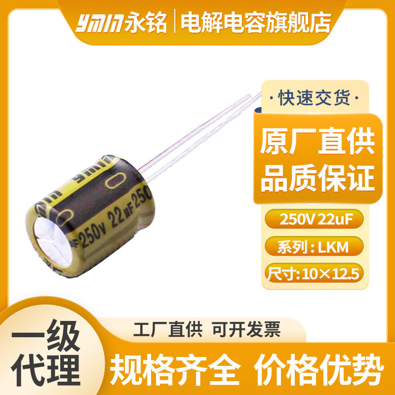 永铭液态引线铝电解电容器250V22uF 高寿命10000H电容10×12.5mm