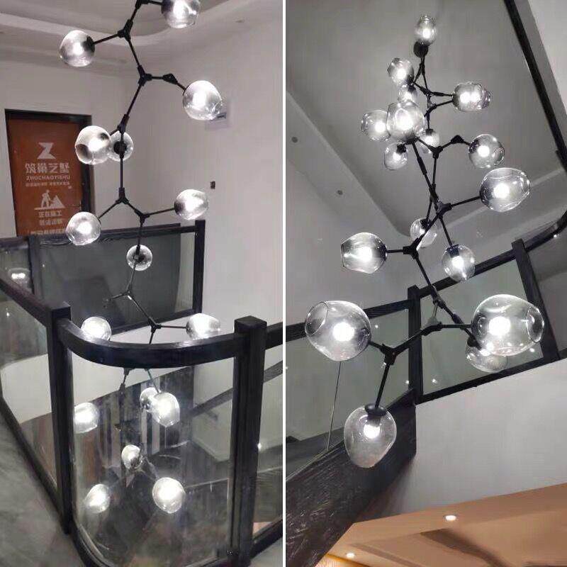 楼梯长吊灯现代简约大气北欧跃层客厅创意个性旋转别墅复式楼灯具