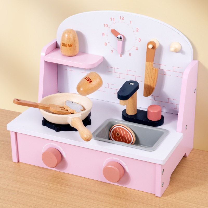儿童桌面木制做饭小厨房玩具迷你仿真幼儿模拟过家家套装木质厨房