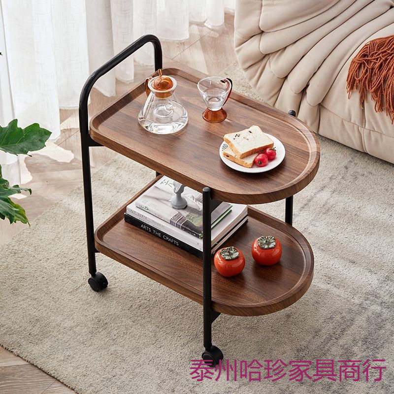 中古北欧风沙发边几黑色床头柜轻奢现代简约客厅小茶几移动小推车