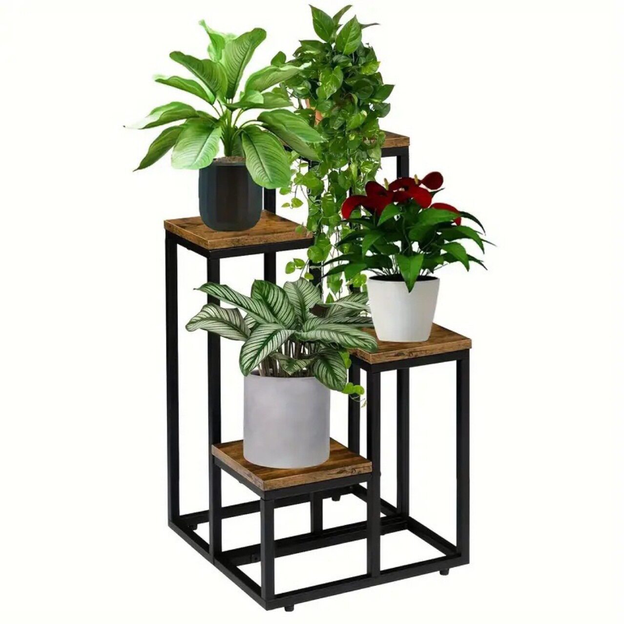 简易组装阳台落地植物架客厅置物架园艺花架欧式四层钢木铁艺货架