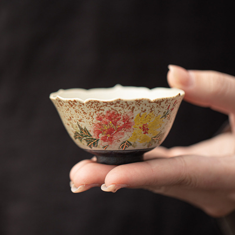 国风中式手绘富贵牡丹花瓣杯高档居家品茗杯喝茶杯精致女性茶具