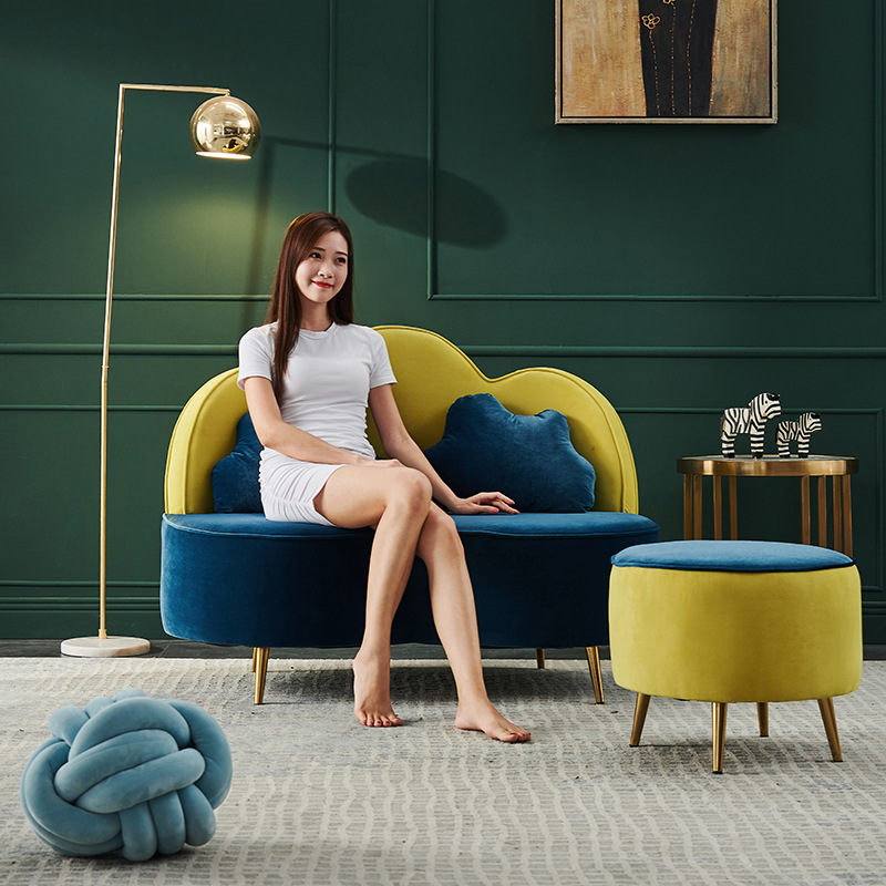 北欧轻奢布艺沙发简约小户型客厅卧室双人网红店现代沙发茶几组合