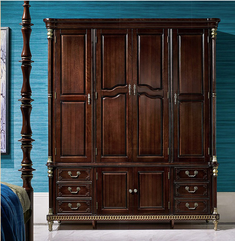 美式新古典四门衣柜实木现代美式仿古乡村复古风格卧室衣柜