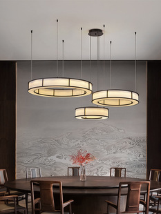 新中式餐厅吊灯酒店餐饮包厢宴会厅装饰灯茶室饭店圆形简约布艺灯