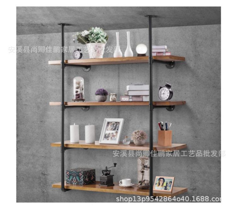 美式工业风铁艺水管层板置物架 墙上装饰展示架 复古实木隔板壁挂