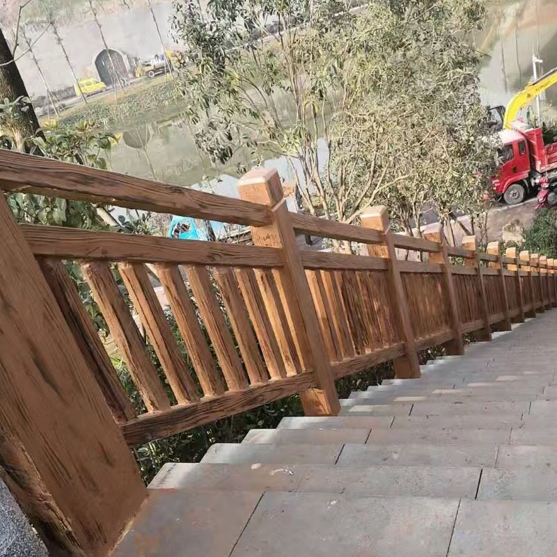 水泥仿木斜坡T型护栏景观河道栏杆仿树皮扶手池塘栅栏混凝土防护