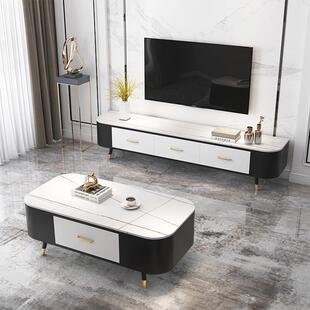 北欧轻奢岩板电视柜茶几组合新款家用客厅视听柜多功能公寓地柜