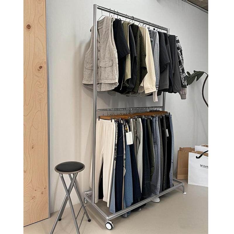 可移动挂衣架铝型材衣帽架展示架落地服装店中岛货架挂衣杆陈列架