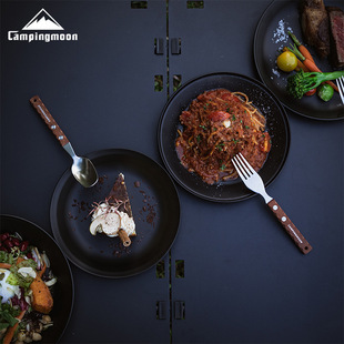 柯曼BKS397-2S黑色不锈钢水果盘露营餐具便携收纳包野炊餐碟套装