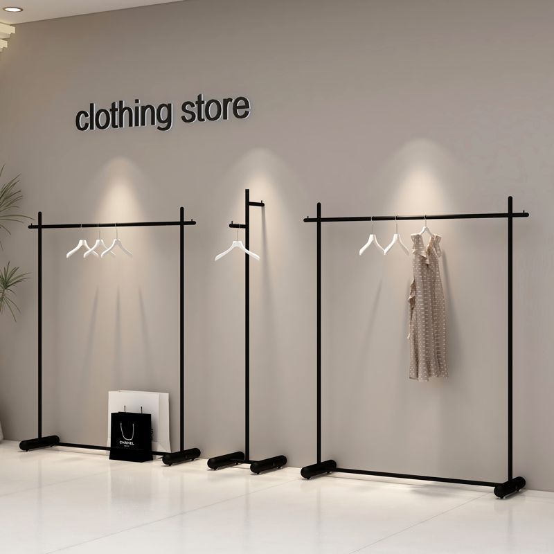 服装店黑色铁艺展示架网红挂衣架中岛架现代简约落地式衣架子