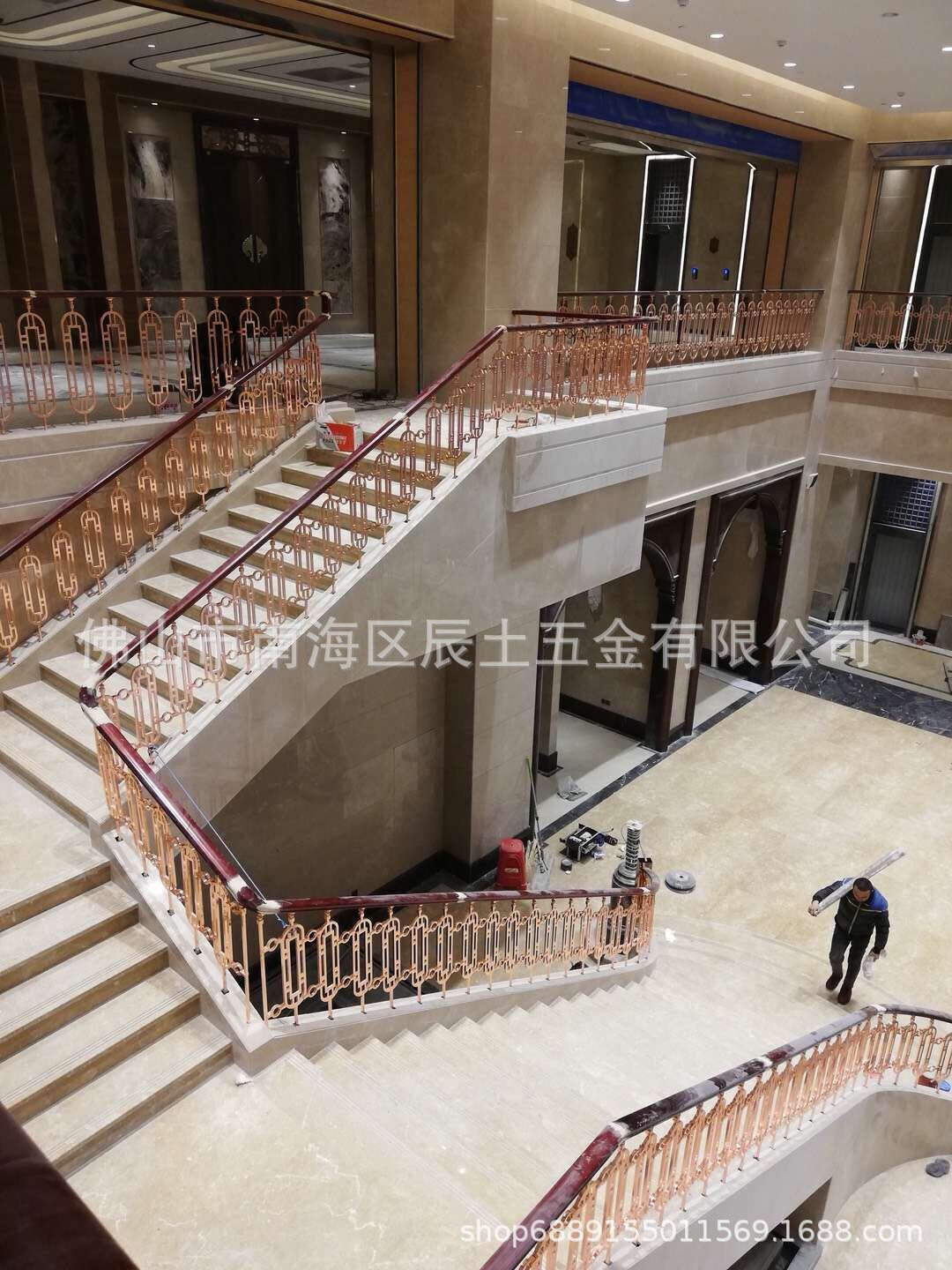 室内铜艺铝艺楼梯扶手铝合金栏杆现代新中式轻奢护栏定制铝制明装