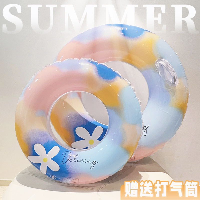 速发成人加大把手备彩花朵游泳圈男儿童充气泳圈便携游泳装水腋下