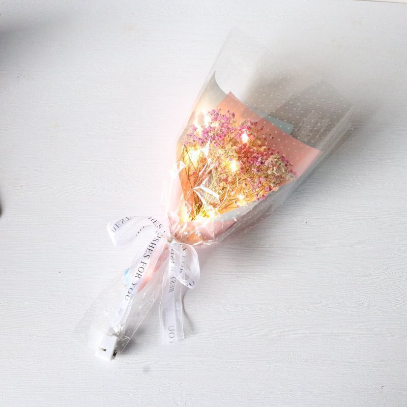 现货速发真干花满天星带灯小花束成品包好摆地摊闺蜜同学生日母亲