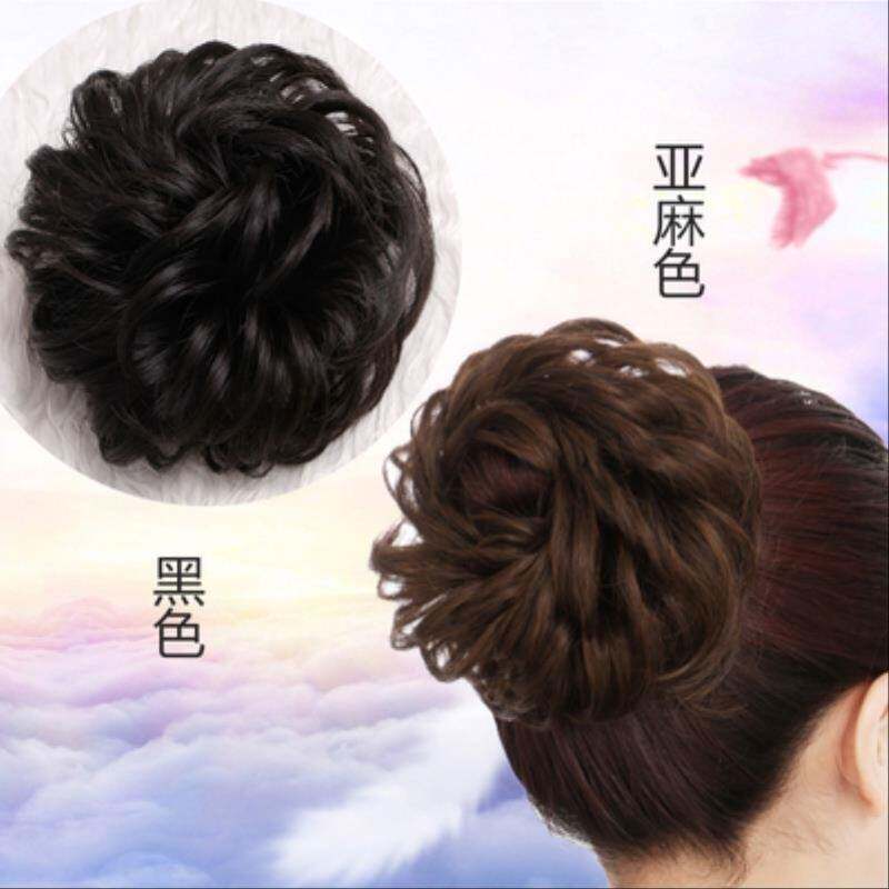 现货速发全真发半丸子头假发头饰盘发器花苞头蓬松卷发圈发髻假发