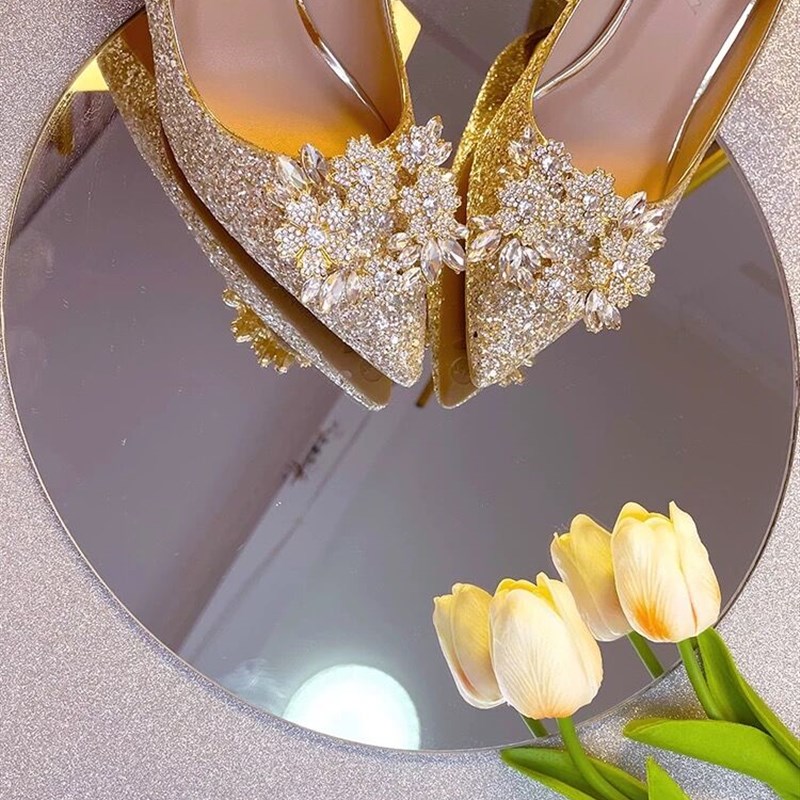 速发婚婚2高24新款主鞋纱新娘鞋秀禾礼服伴娘法式0跟鞋亮片水晶细