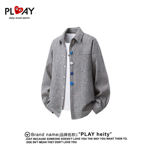 PLAYHEITY男女发泡格子长袖衬衫
