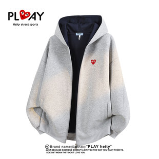 复古连帽情侣休闲宽松百搭开衫 官方潮牌美式 卫衣外套 HEITY PLAY