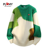 潮牌撞色拼接几何情侣款 PLAY 上衣 秋冬新款 时尚 HEITY 官方针织衫