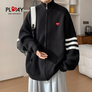 新款 PLAY 秋季 官方针织开衫 潮牌黑色条纹男女宽松休闲上衣 HEITY