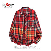 HEITY 官方美式 复古简约撞色格子长袖 PLAY 衬衫 男女休闲宽松外套