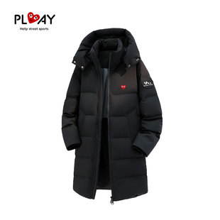 PLAY HEITY 官方羽绒服冬季2025新款纯色连帽中长款男女休闲外套