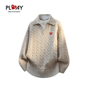 假两件麻花纹套头男女宽松打底衫 PLAY 秋冬新款 官方针织衫 HEITY