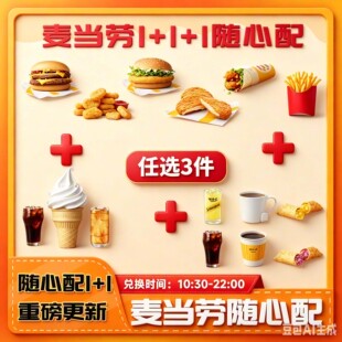 麦当劳代下单随心配1+1长长长深海鳕鱼堡星愿板烧鸡腿堡薯条小食